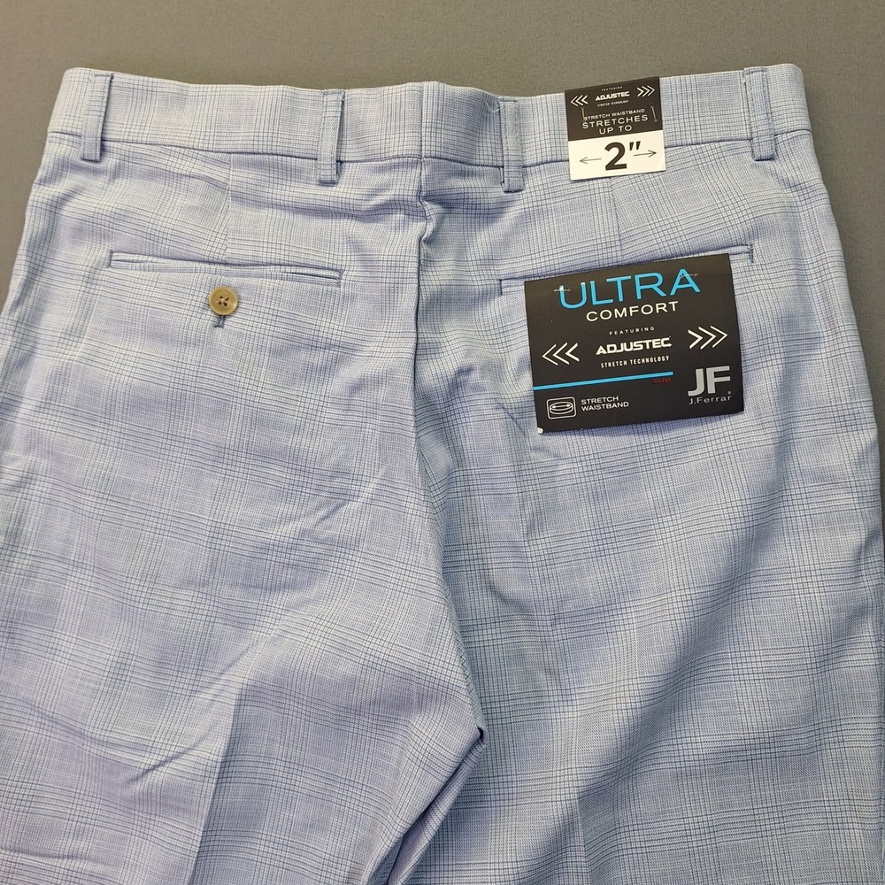 J.Ferrar Mens Slim Fit Ultra Comfort Adjustec Plaid Dress Pants Blue 32x30